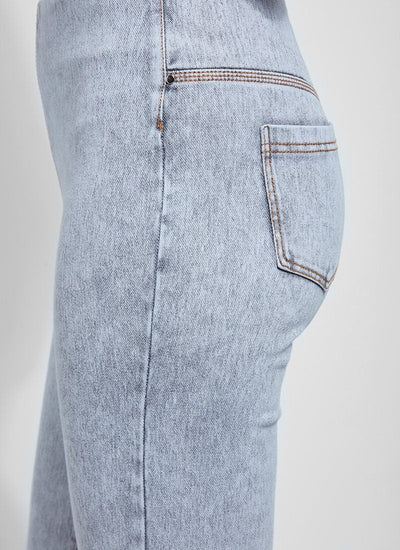 color=Light Grey, Side detail shot of light grey, 4-way stretch, relaxed boyfriend denim jean legging 