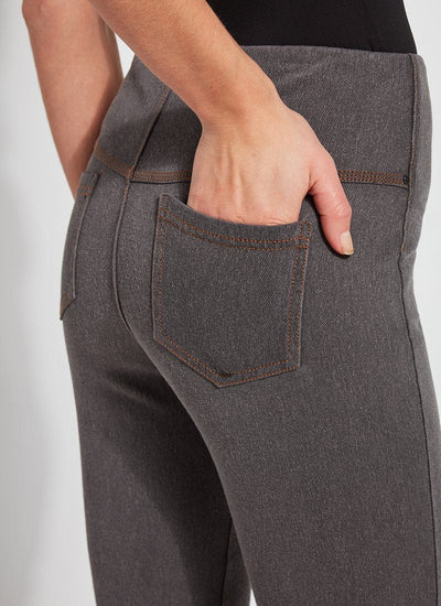 color=Mid Grey, Detail rear angle view of 4-way stretch, relaxed boyfriend denim jean legging