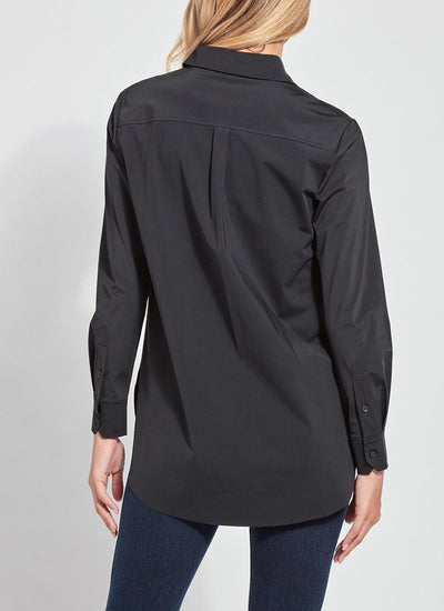 color=Black, back, best selling women's button up shirt in soft resilient microfiber, indigo denim leggings jeggings