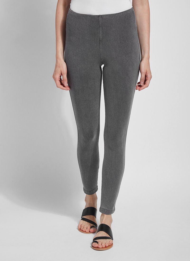 color=Mid Grey, front view, versatile denim jean leggings with smoothing and slimming control comfort waistband