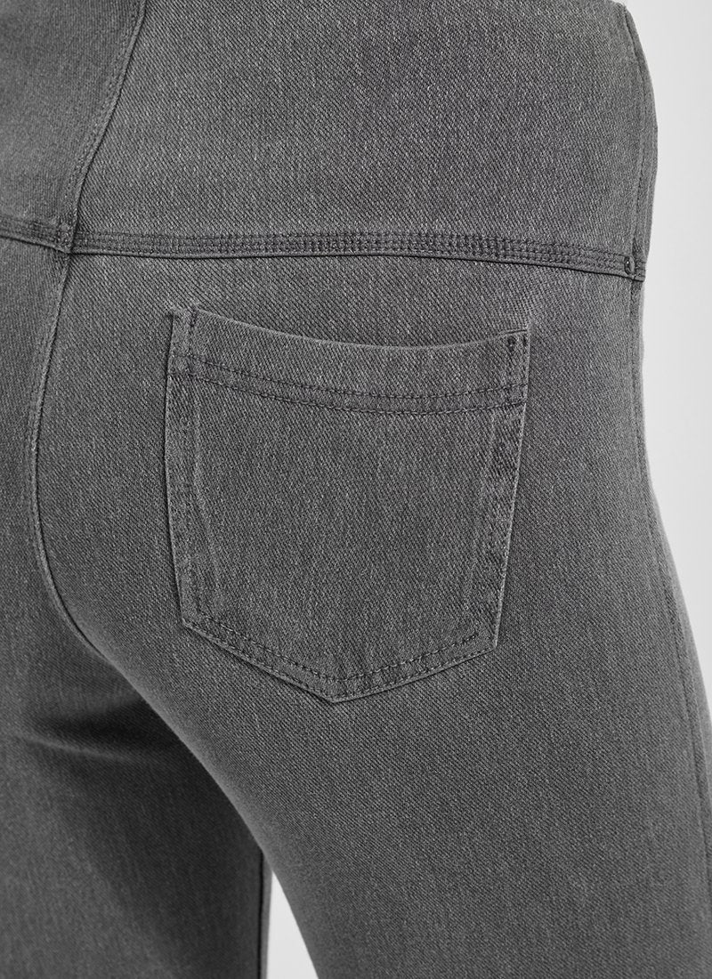 color=Mid Grey, back detail, versatile denim jean leggings with smoothing and slimming control comfort waistband