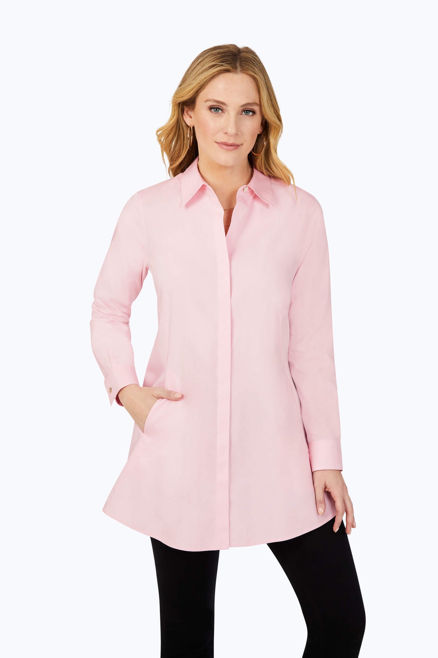 Cici Essential Pinpoint Non-Iron Tunic #color_chambray pink