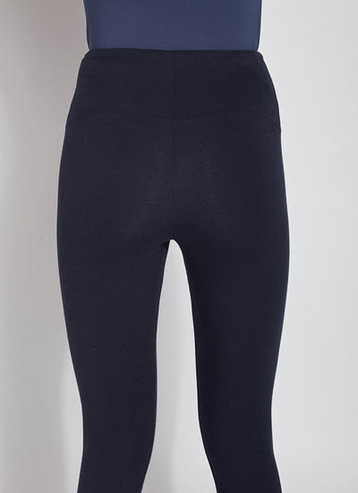 color=Midnight, rear detail, stretch cotton leggings, yoga pants, with smoothing comfort waistband and lifting, contouring seaming 