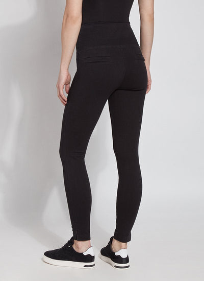 color=Black, Rear view black denim skinny jean legging with concealing waistband