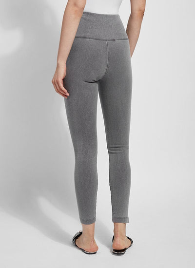 color=Mid Grey, Rear view of cotton and spandex leggings with concealed slimming signature waistband, mid grey, from waist down