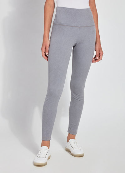 color=Uptown Grey, Front shot of uptown grey colored cotton and spandex leggings with concealed signature waistband, from the waist down