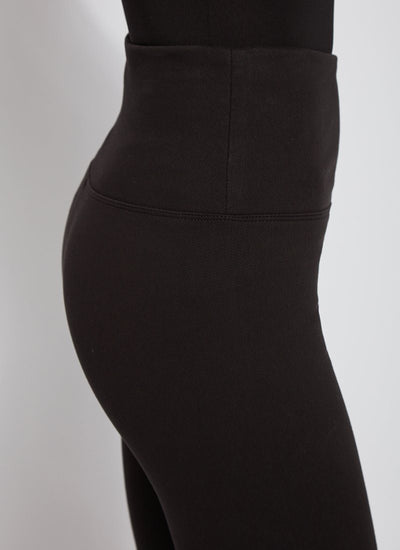color=Black, side detail, stretch cotton leggings, yoga pants, with smoothing comfort waistband and lifting, contouring seaming 