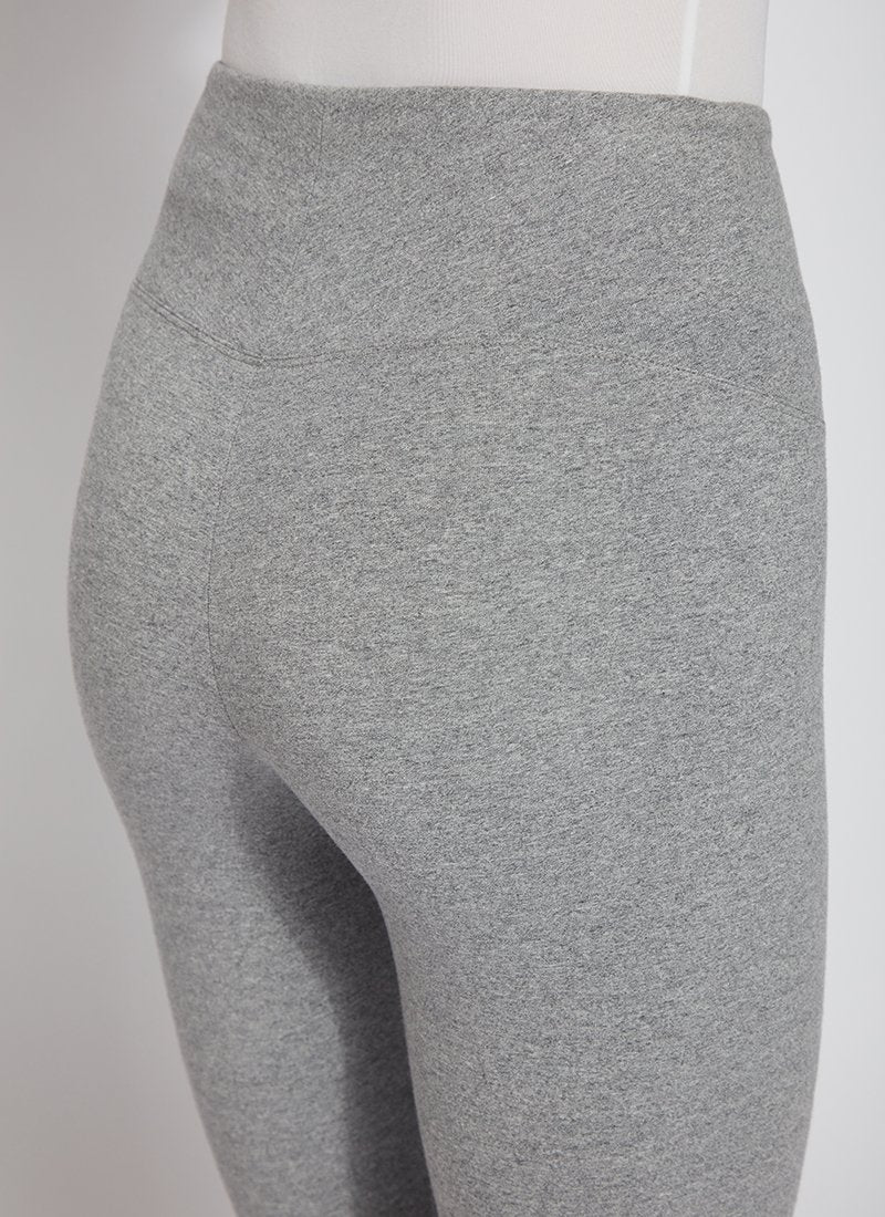 color=Grey Melange, back detail, stretch cotton leggings, yoga pants, with smoothing comfort waistband and lifting, contouring seaming 