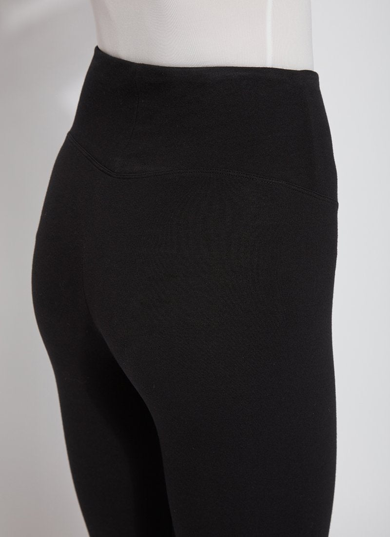 color=Black, angled side detail, stretch cotton leggings, yoga pants, with smoothing comfort waistband and lifting, contouring seaming 