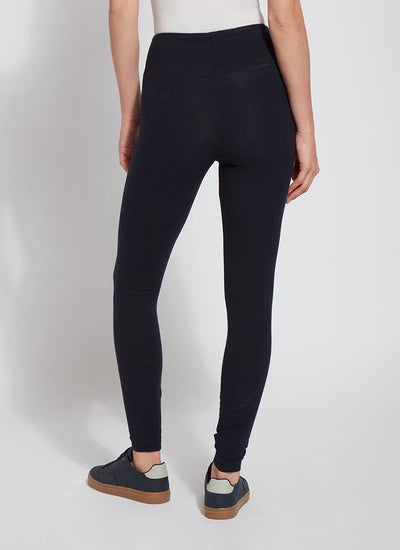 color=Midnight, back view, stretch cotton leggings, yoga pants, with smoothing comfort waistband and lifting, contouring seaming 